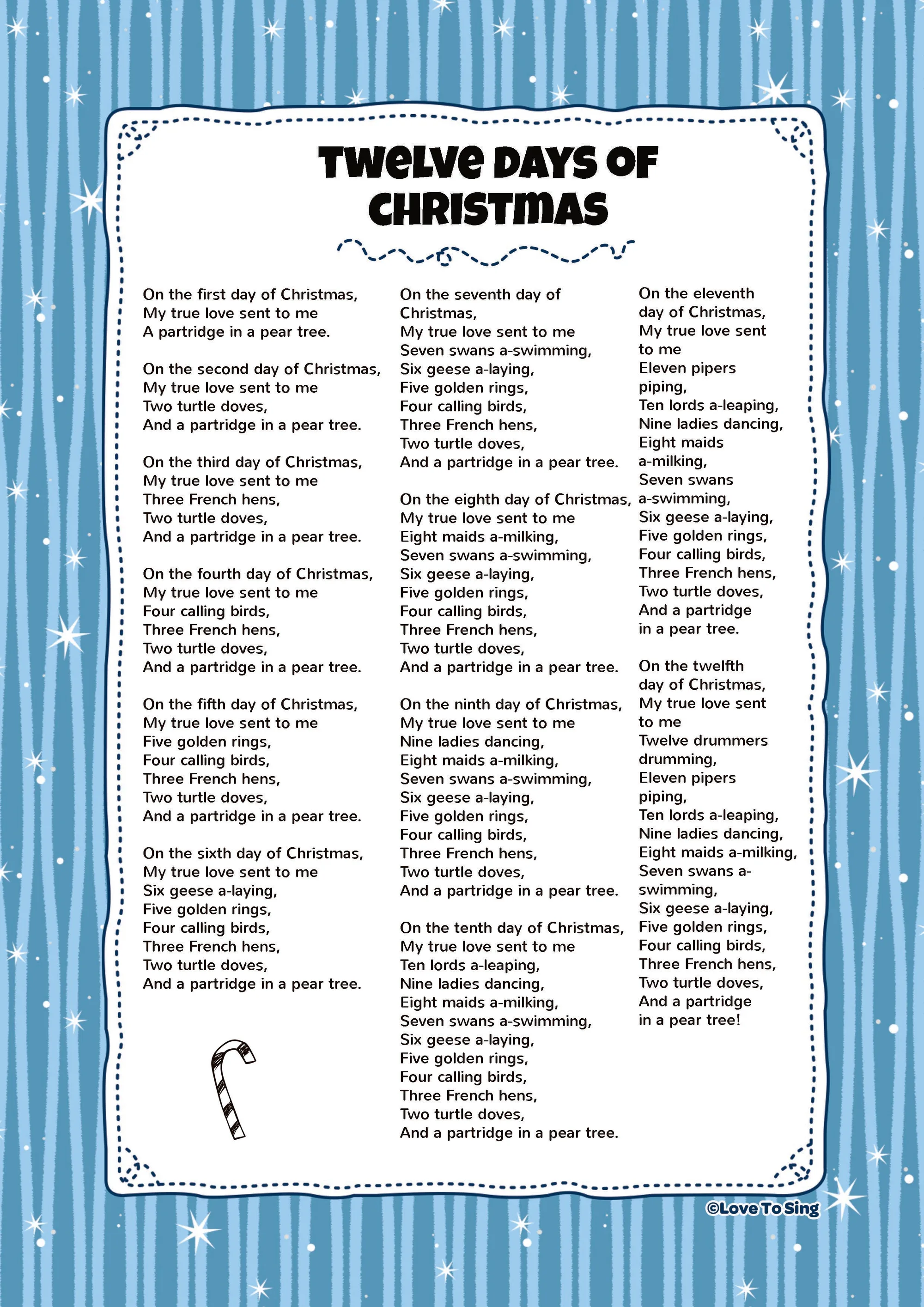 12 days lyrics printable