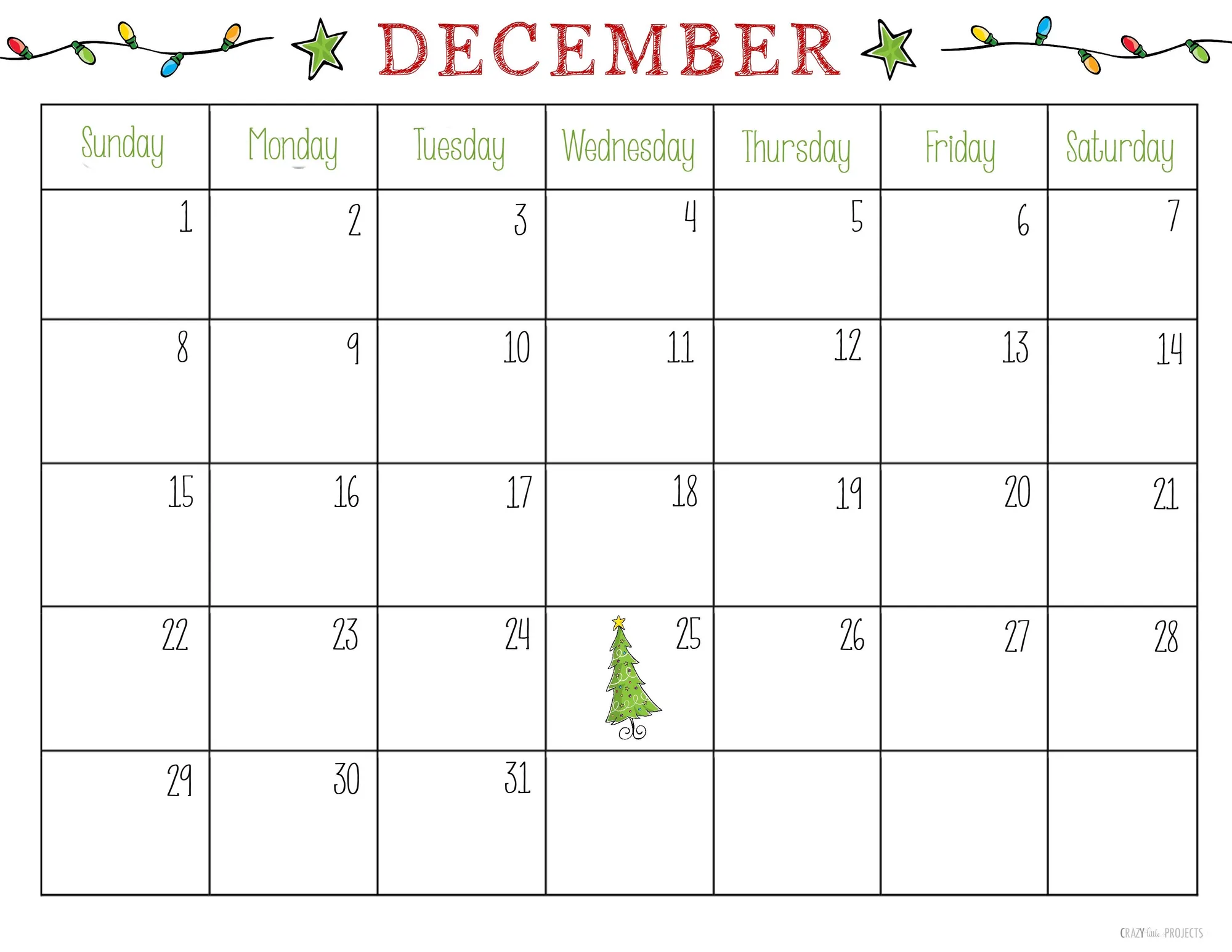 calendar for month of december printable page 6