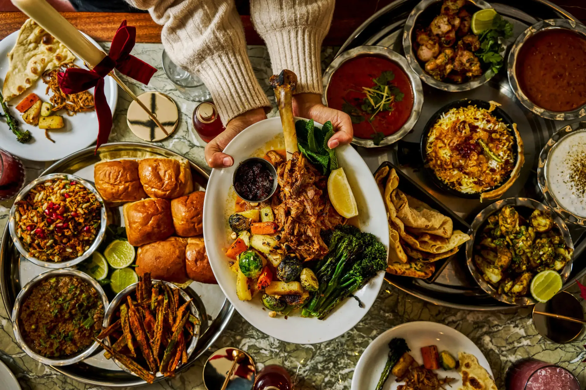 Indian restaurant Christmas decor