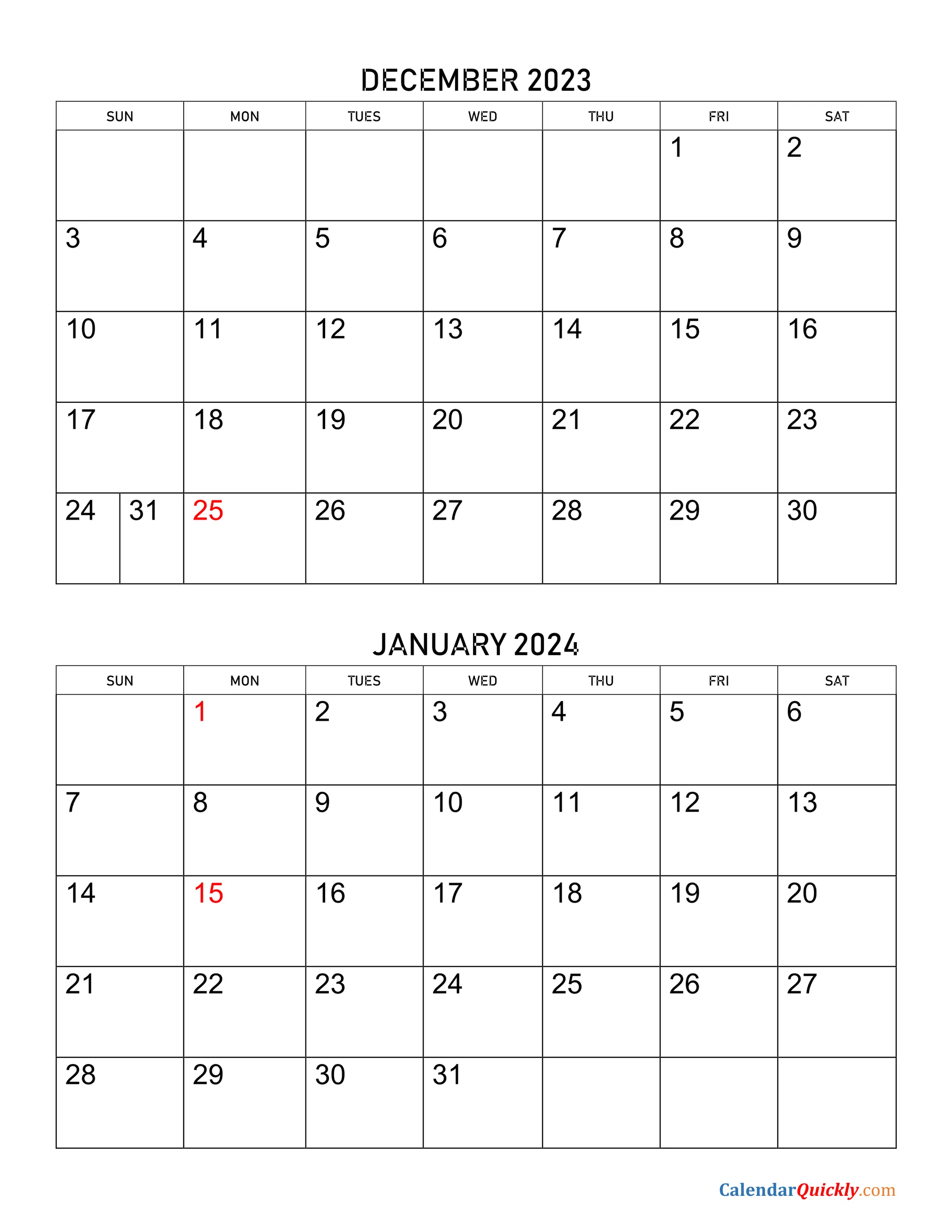 December 2024 printable calendar