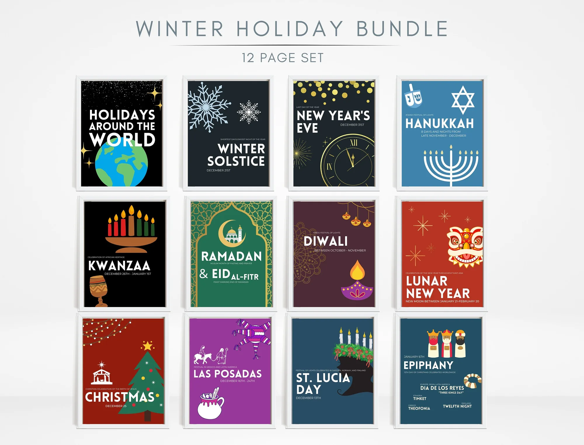 winter holiday poster set