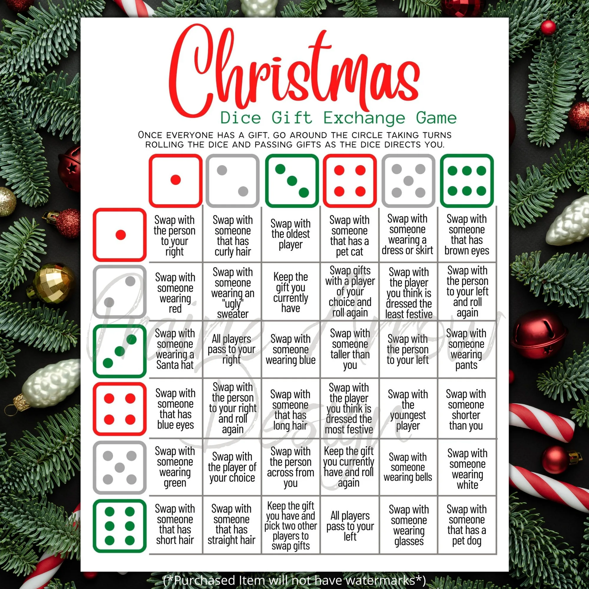 Gift exchange game with dice