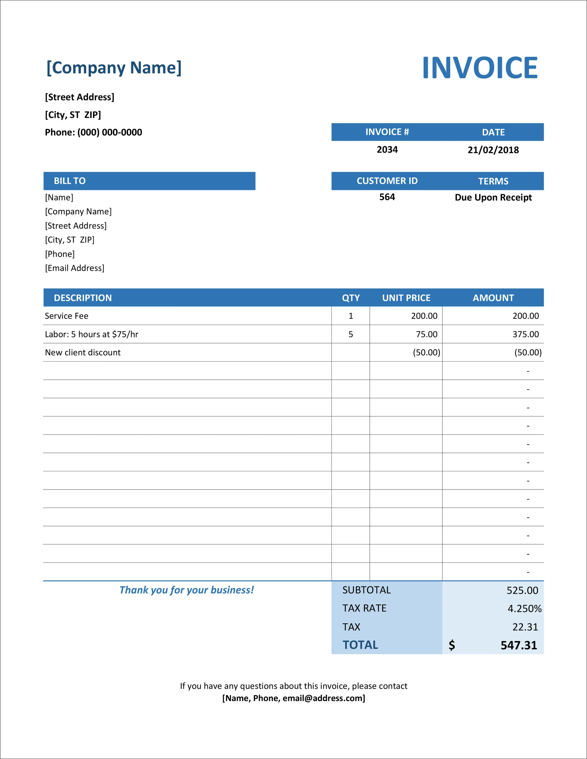 Business invoice template downloads