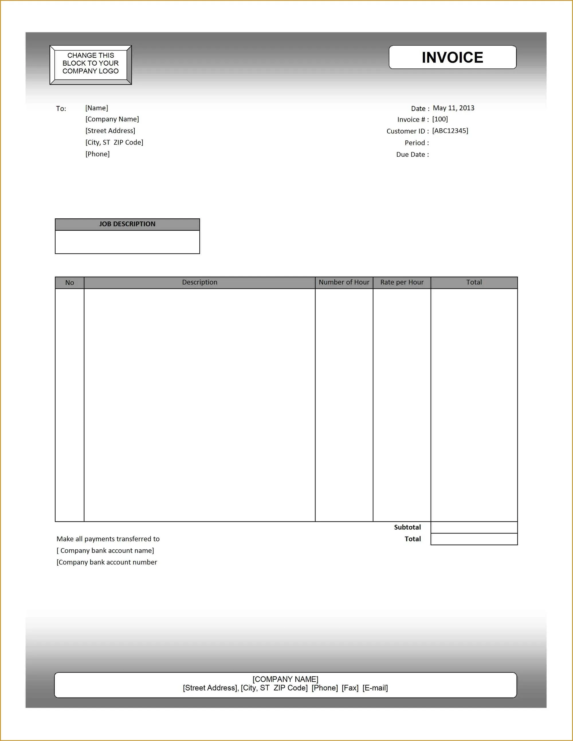 Excel template for invoices